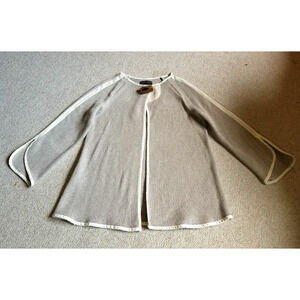 Womens Sweater-KRISZTINA NAGY-lt brown cotton cardigan lagenlook BOHO 3/4slv-M